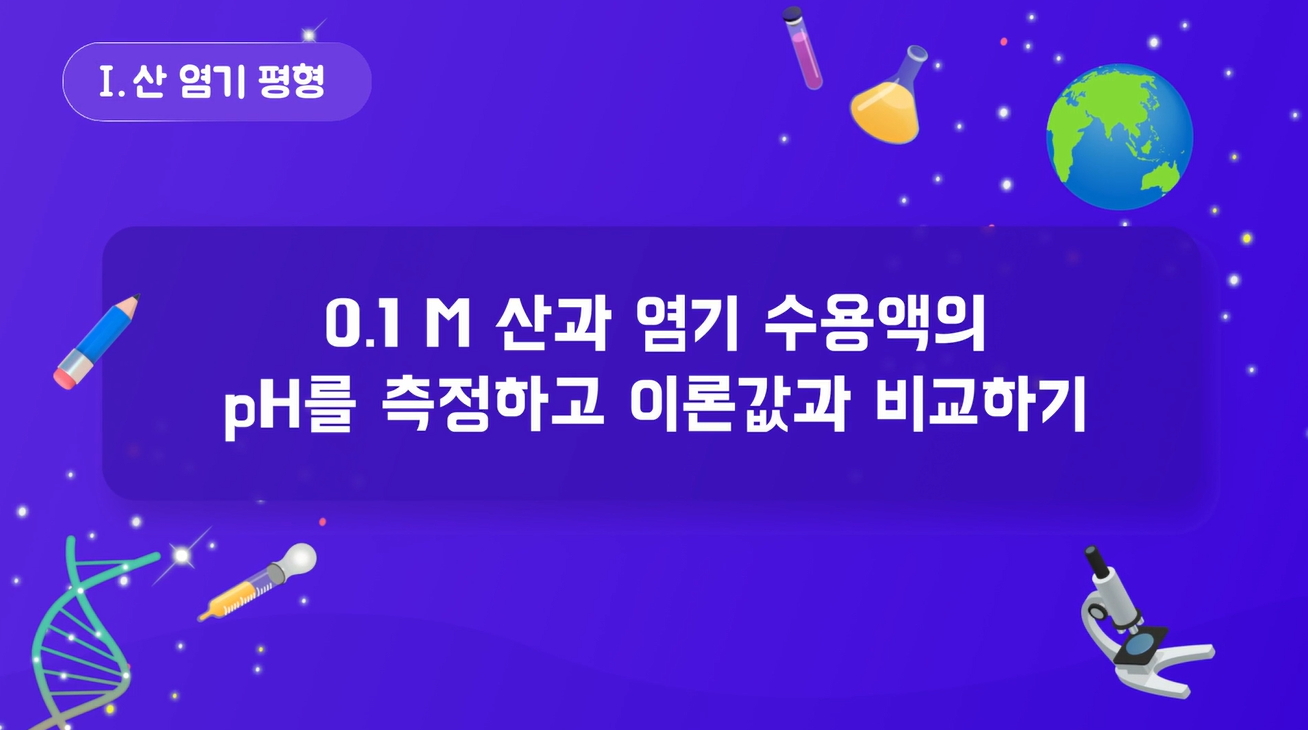 [실험 영상] 0.1 M 산과 염기 수용액의 pH를 측정하고 이론값과 비교하기(14p)